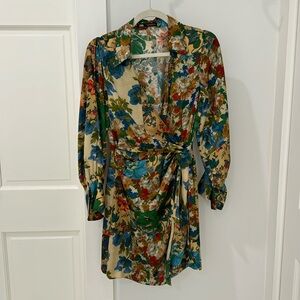 Zara silky floral print dress. Size M